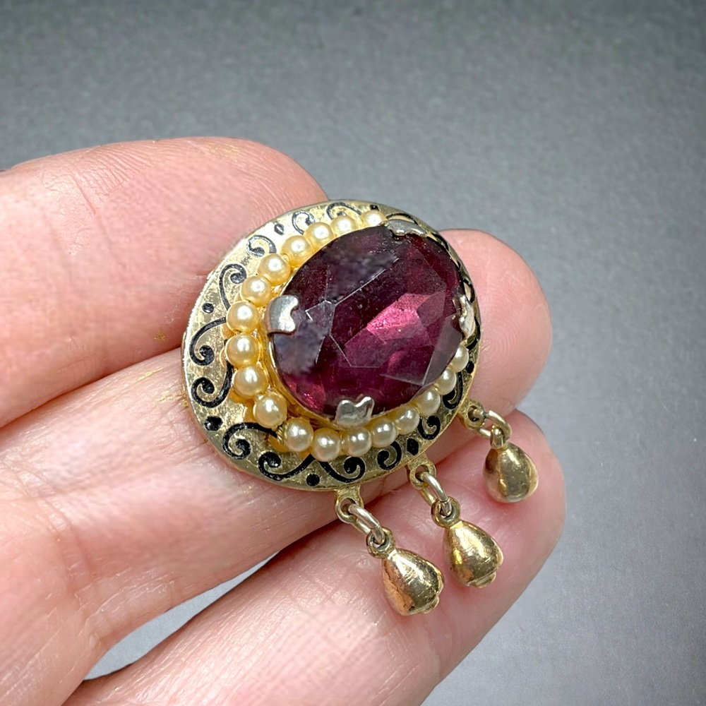 🌺Vintage Art Nouveau Amethyst Brooch - Picture 5 of 10